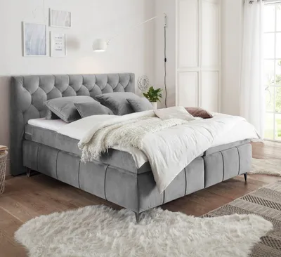 Produktbild von Boxspringbett 180x200 cm PETARE-09  in der modernen Farbe Grau und Härtegrad H2