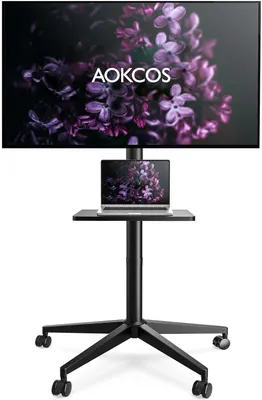 Imagen del producto de Soporte para televisor con ruedas, ajustable en altura e inclinable, para televisores de 32 a 65 pulgadas, con capacidad de hasta 40 kg