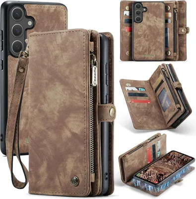 Produktbild von Für Samsung Galaxy S25 5G CaseMe 008 Kunstleder Multifunktion Zipper Wallet Tasche Braun