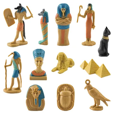 Obrázok produktu pre Sada 12 figúrok egyptských bohov a bohýň zo starovekého Egypta – miniatúrne sošky z PVC