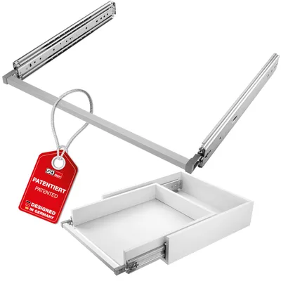 Produktbild von SOTECH VarioSlide Vollauszug KV2-200-H76 1150 mm – Schwerlast 200 kg, Einhandverriegelung, Schubladenbreite 900 mm, grau, ohne Front (1 Paar)