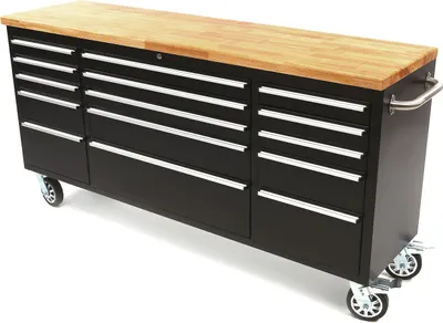Produktbild von HBM 182 cm Profi-Werkzeugwagen/Werkbank mit Holzplatte – SCHWARZ