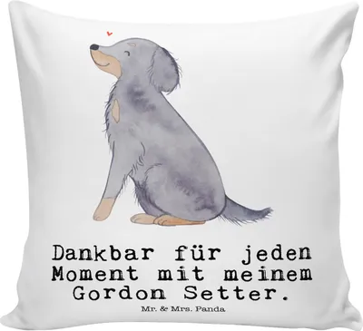Produktbild von Mr. & Mrs. Panda Deko Kissen Gordon Setter Moment - Weiß - Geschenk, Sofa, zier, Shetter, Jagdhund, Sofakissen, bedruckt, 40x40