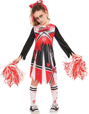 Produktbild von Bristol Novelty - "Zombie Cheerleader" Kostüm - Mädchen BN6127 (140) (Schwarz/Rot/Weiß)