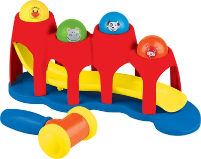 Produktbild von Kugelbahn-Hammerbank in bunten Farben, mit 4 Kugeln und Hammer, 29 cm