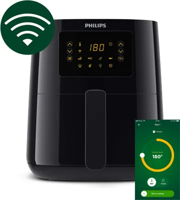 Produktbild von Philips Airfryer Essential, Heißluftfriteuse, App-Steuerung, 0.8 kg, Touchscreen, Schwarz (HD9255/90)