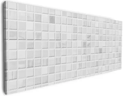 Produktbild von Wallario Premium Leinwandbild Fliesen im Bad weiß-grau in Größe 50 x 125 cm