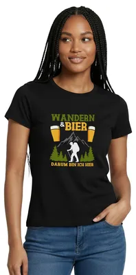 Produktbild von Spreadshirt Wandern Und Bier Darum Bin Ich Hier Frauen T-Shirt, M, Schwarz