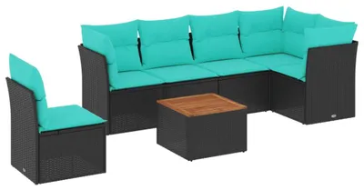 Produktbild von 7-tlg. Garten-Sofagarnitur mit Kissen Schwarz Poly Rattan