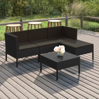 Produktbild von 5-tlg. Garten-Lounge-Set mit Auflagen Poly Rattan Schwarz , Gartenmöbel-Sets Design 2024