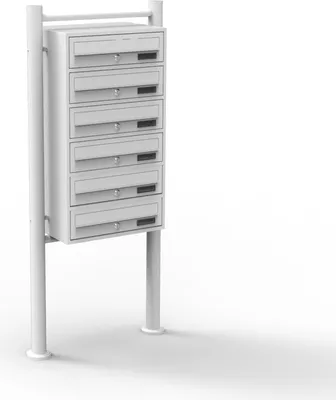 Produktbild von System skrzynek na listy Wiltec 6 biały 270 x 513 x 1500 mm, wolnostojąca skrzynka na listy z 6 przegrodami, kluczem i tabliczką znamionową, skrzynka na listy ze stojakiem