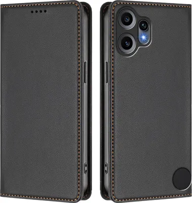 Image de Etui en cuir pour Nothing CMF Phone 2 Pro, étui magnétique en cuirPolyuréthaneavec support Noir