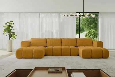 Produktbild von ALTDECOR Ecksofa in U-Form mit Schlaffunktion und Bettkasten CLOUD-U 405x185x90 Senfgelb - Corner Sofa Bett Eckcouch Couch L-Form Schlafcouch Ausziehbar Wohnlandschaft Schlafsofa Cauchsofa