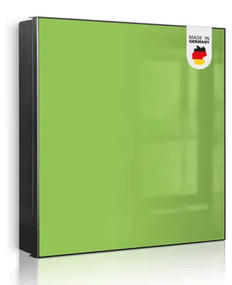 Produktbild von banjado Schlüsselkasten aus Metall, 30x30cm groß mit 32 Haken, als Magnettafel nutzbar, Korpus schwarz, Anschlag rechts, Limettengrün [SKG1-0016]