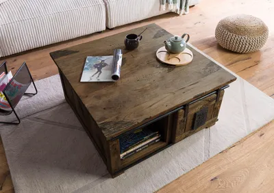 Immagine prodotto di MASSIVMOEBEL24 | Couchtisch Mango 90x90x45 braun lackiert RAILWAY #4006