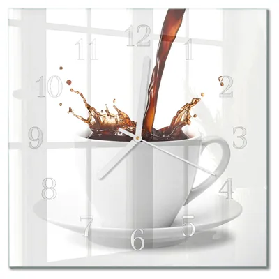 Produktbild von Tulup Glasuhr Wanduhr Küchenuhr Echt-Glas 30x30 cm Modern Dekorativ Geräuschlos Weiße Zeiger - Tasse Kaffee