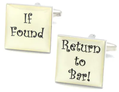 Productafbeelding van Manchetknopen met tekst 'If Found Return To Bar' - Zwart/Wit