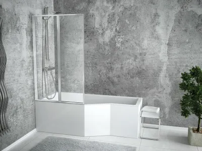 Produktbild von Badewanne INTEGRA 150 x 75 mit Füßen , mit Siphon, mit Dushwand-2-teilig , mit Schürzen -  linke