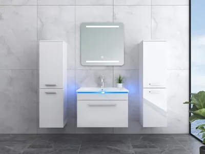 Produktbild von Faizee Home Temur Badmöbelset 60 cm Waschbecken Eckiger Spiegel 2 Seitenschränke