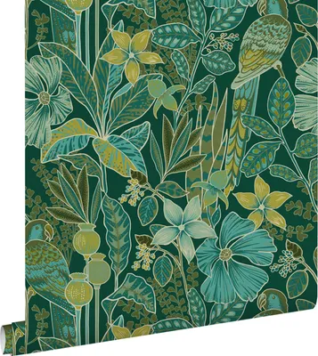 Obrázok produktu pre ESTAhome tapety tropické kvety a vtáky raja tmavozelená 50 x 900 cm