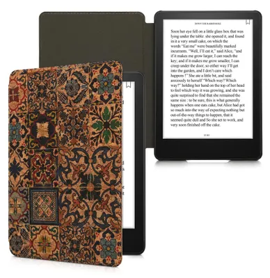 Produktbild von kwmobile Hülle kompatibel mit Amazon Kindle Paperwhite 11. Generation 2021 - Kork eReader Schutzhülle Cover Case - Fliesenmuster Braun Blau Rot