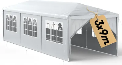 Image de LARS360 Tente de réception gris 3 x 9 m, pavillon de jardin, pavillon pop-up avec panneaux latéraux et fenêtres, protection UV, chapiteau, tente à bière, tente de camping résistante à l'hiver