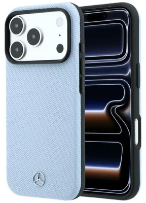 Produktbild von Handyhülle für iPhone 18 Pro / 17 Pro, Mercedes Leather Semi Wrap Wood Effect mit MagSafe, Blau