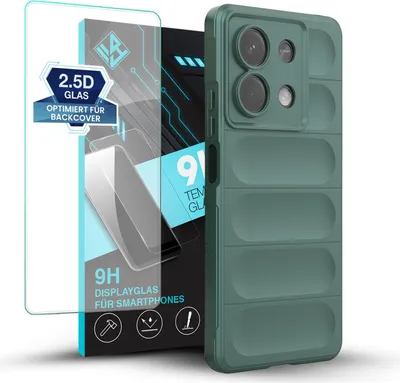 Produktbild von Handy Hülle für Xiaomi Redmi Note 13 5G mit 9H Displayglas Displayschutz Plus Grip Case Cover Schutzhülle Softgrip Farbe: Grün