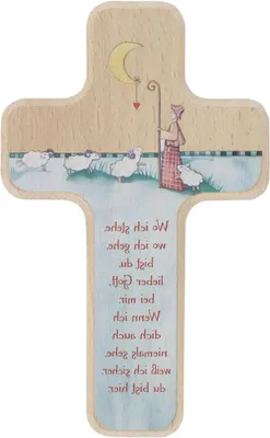 Productafbeelding van Houten Kruis - Decoratie Kruisje - Kinderkamer Decoratie - Goede Herder Motief - 18 x 11 cm - Beuken