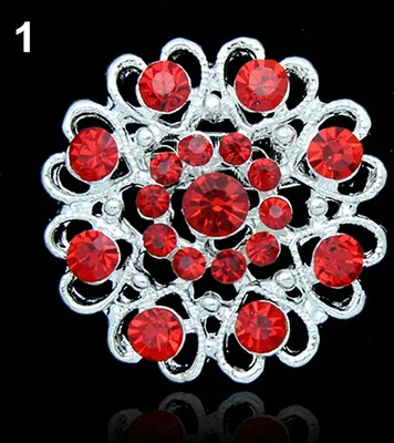 Produktbild von Strass-Kristallbrosche, ausgehöhlter Kragenstift, versilberter Blumenschmuck-Rot