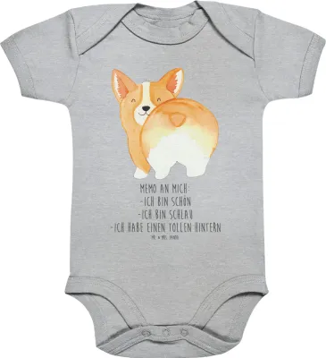 Produktbild von Mr. & Mrs. Panda babykleidung body Corgi Po 3. - 6. Monat - Heather Grey - Geschenk, Babybody, Strampler, Sprüche, Positiv, Hund, Spruch, Kurzarmbody, Baby, Einteiler