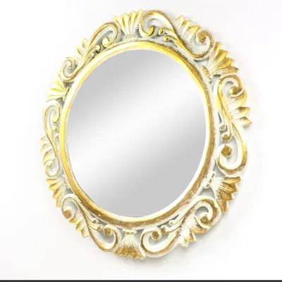 Produktbild von Barock Wandspiegel Spiegel Schminkspiegel Landhaus Holzrahmen Vintage Shabby Chic Weiß / Gold  Rund 60cm