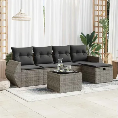 Produktbild von Eleganten-Stil 6-tlg. Garten-Lounge-Set mit Kissen Garten-Sofagarnitur, Outdoor Indoor, Grau Poly Rattan Gartenmöbel-Sets CHY28728362