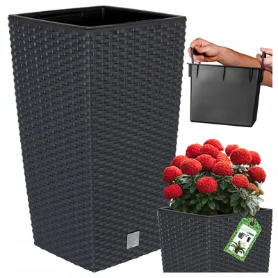 Obrázek produktu pro Dekorativní květináč z ratanu, barva tmavě šedá (antracit), výška 45 cm, včetně vnitřní vložky