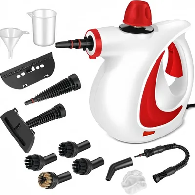 Produktbild von Multifunktional Handdampfreiniger, tragbarer Dampfgarer mit 12-teiligem Zubehör, 350ml Dampfreiniger sofa, für Möbel, Boden, Polster, Rot