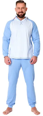 Image de Pyjama deux pièces pour homme Ladeheid en coton, manches longues, costume d'animal coloré, motif animalier, avec capuche LA40-239 (Requin bleu, 3XL)