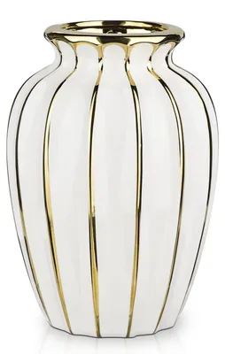 Keramikvase gold/weiß 20 cm modern Boho für Blumen
