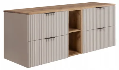 Zdjęcie produktu dla Szafka Łazienkowa Wisząca Kaszmir Regał Blat Dąb 140X46 Cm Flisan Ryflowana