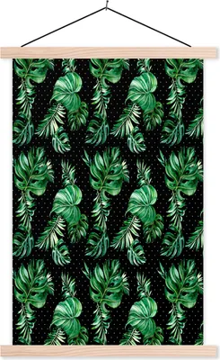 Produktbild von MuchoWow® Textilposter Blumen - Blätter - Monstera 40x60 cm mit holzfarbenen Rahmen - Poster