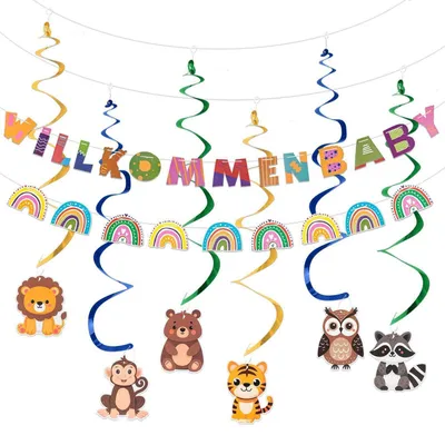 Productafbeelding van Babyfeest decoratieset: Welkomstbanner, slingers, spiralen, 8 stuks