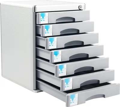 Produktbild von Metall Schreibtisch-Organizer - Schubladenbox mit 7 Schubladen - Abschließbar mit Schlüsseln - Aluminiumlegierung - Rechteckig - Silber