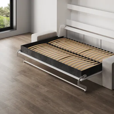 Produktbild von Schrankbett 160x200 Horizontal M2 (Tiefe 55cm) inkl.SOFA Sandgrau  Weiss