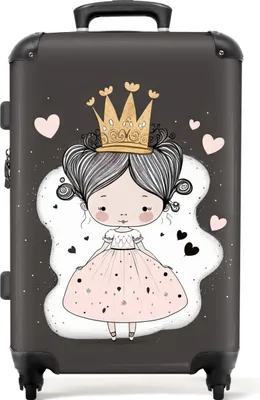 Produktbild von NoBoringSuitcases.com® Großer Koffer - Prinzessin - Kleid - Herzen - Mädchen - Krone - Kombinationsschloss TSA - Hartschalen Trolley 4 Rollen - 72 liter - Reisekoffer - 66 cmKoffer Mittelgroß 67x43x25 cm, 72L,