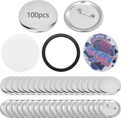 Produktbild von 100 Sätze Metall Buttonrohlinge Sicherheitsnadel - 58mm -Abzeichenherstellung Zubehör für Buttonmaschine