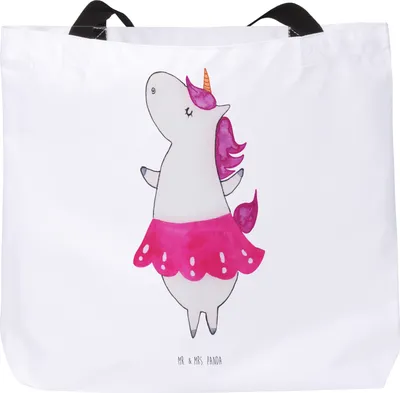 Produktbild von Mr. & Mrs. Panda Tote Bag Einhorn Ballerina - Weiß - Geschenk, Einkaufstasche, Laptoptasche, Wohnung, Reisetasche, Geburtstag, Einhörner, Strandtasche, Unicorn, Tanzen