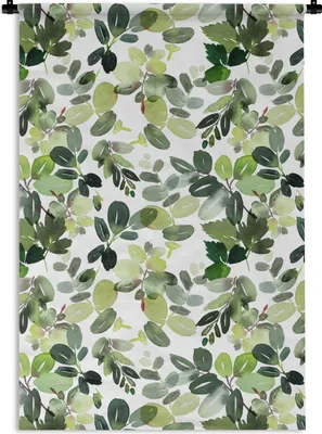 Produktbild von MuchoWow® Wandteppich Wandbehang Blätter - Aquarell - Weiß 60x90 cm Tapisserie Dekoration Wandtuch - Foto-Teppich - Abwaschbar