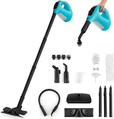 Produktbild von GOPLUS Dampfreiniger 1500 W, Mehrzweck Dampfwischer mit 14 tlg. Zubehör und Kindersicherung, Handdampfreiniger, 1 Min. Aufheizzeit für Bad (Blau)