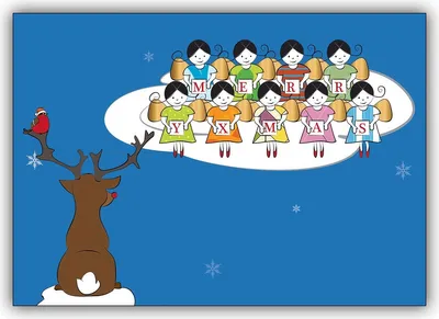 Produktbild von 4x Lustige Weihnachtskarte mit Rentier und Engel Chors auf Wolke