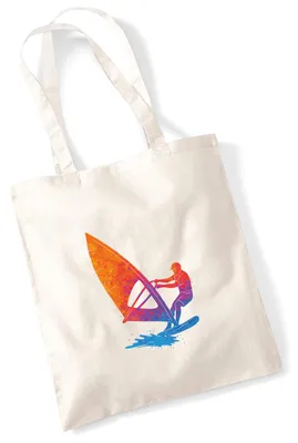 Produktbild von Huuraa Jutebeutel Windsurfen bunte Silhouette 10 Liter Natural Baumwolle Tasche Geschenkidee