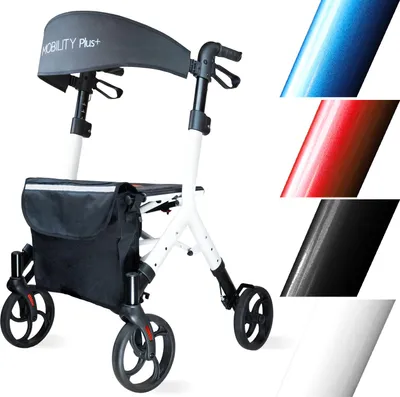 Produktbild von DR10+ Design-Rollator - Indoor und Outdoor Rollator - Gehwagen in trendigem Design - klappbar, Höhe einstellbar und inkl. Tasche - Weiß